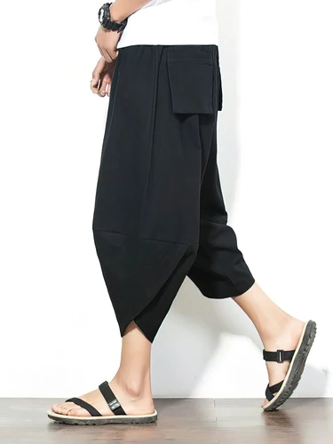 Imagen 2 del producto Pantalones cortos Cargo de lino y algodón para playa y verano, pantalones Capris informales de pierna ancha holgados para hombre, pantalones cortos deportivos para correr, pantalones Harem 2025