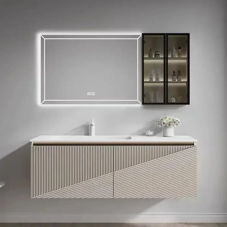 

-Italian simple solid wood floating single bathroom vanity, exquisite and tidy