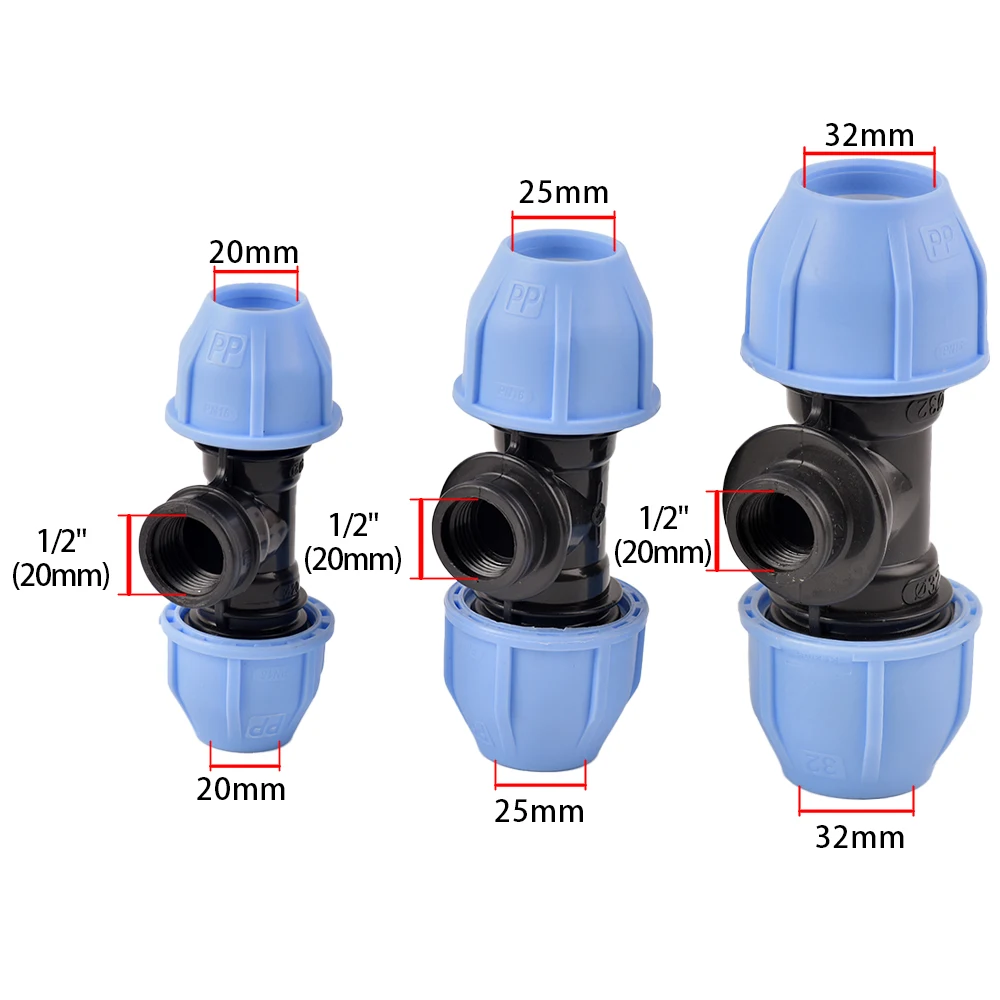 1\'\' 3/4\'\' 1/2\'\' Plastic PE PVC PPR Tube Tee Connector Water Splitter Faucet Water Connector Replacement Fitting Ball Valve