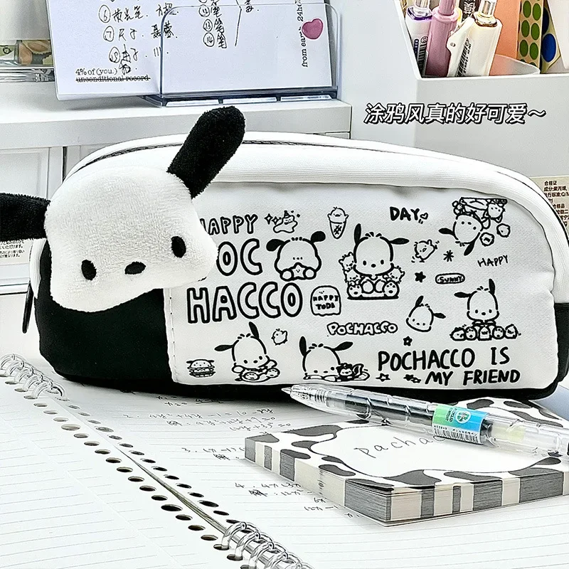 Cartoon HelloKittys Pencil Case Cute Y2K Corduroy Straight Pencil Case Kawaii Student Stationery Box Children\'s Birthday Gift