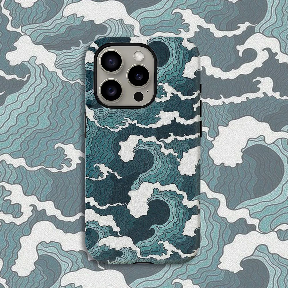 Japanese Wave Art Phone Case for Samsung Galaxy S20 S23 S24 S25 S26 FE Plus Ultra Edge 4G 5G Luxury Double-layer Back Cover