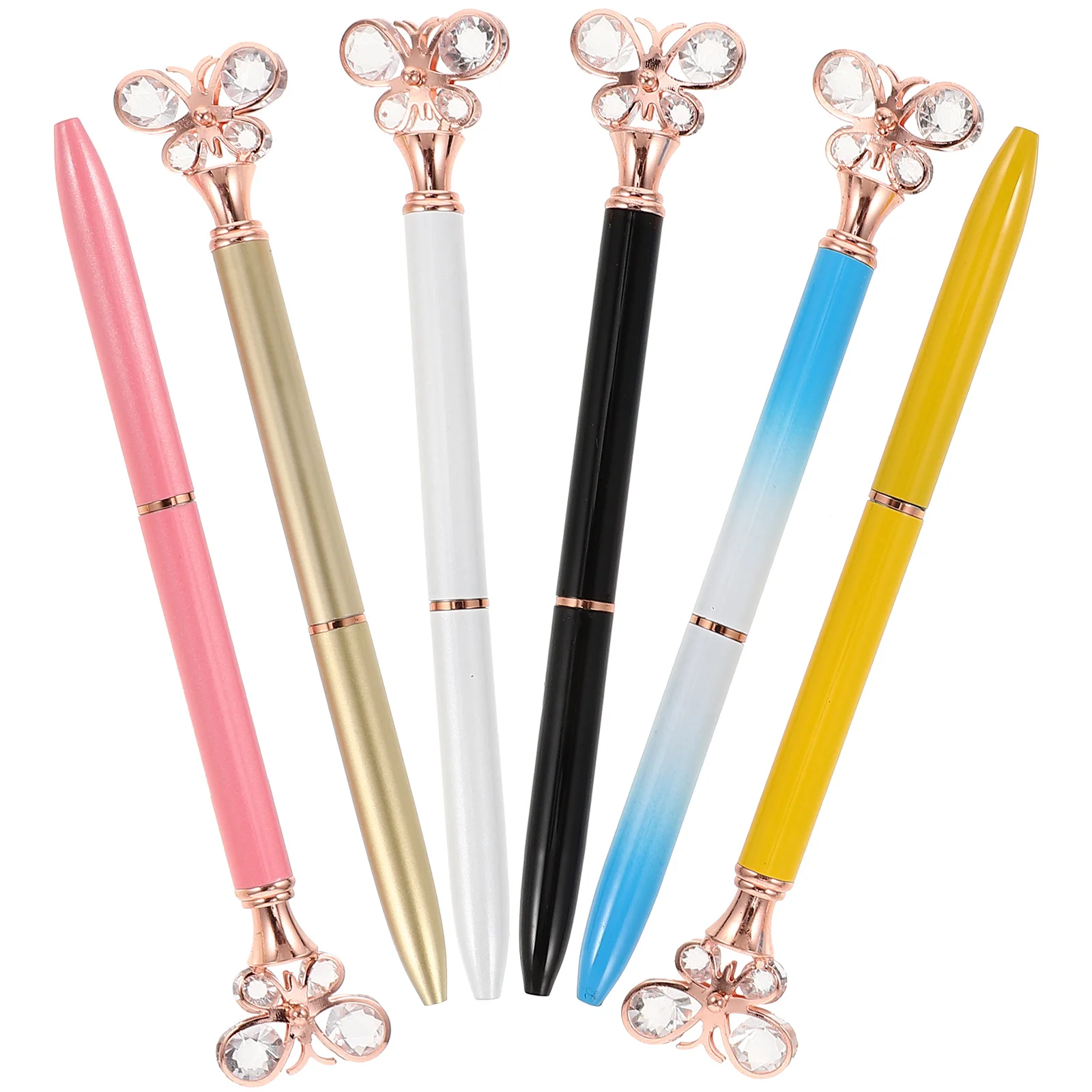 

6 Pcs Diamond Butterfly Pen Ballpoint Pens Multicolor Metal Handle Writing School Office Stationery Gifts