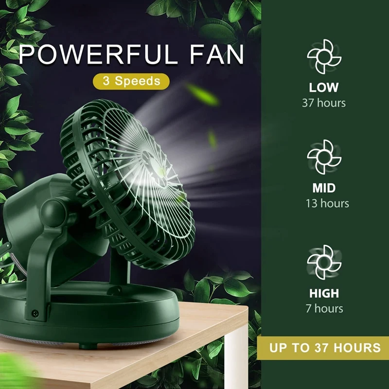 10000Mah Portable Camping Fan With LED Lantern,Rechargeable Battery Fan With Light, Personal Fan With Hanging Hook