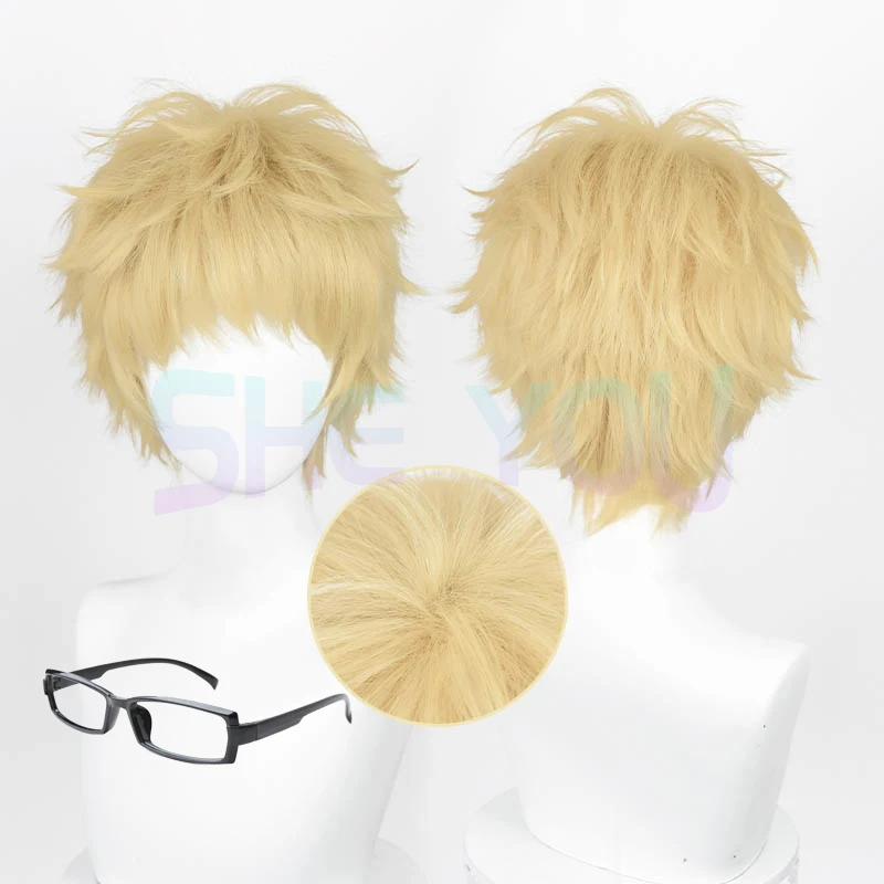 

Tsukishima Kei Cosplay Wig Anime Kei Tsukishima Light Golden Short Heat Resistant Synthetic Hair Halloween Party Wigs + Wig Cap