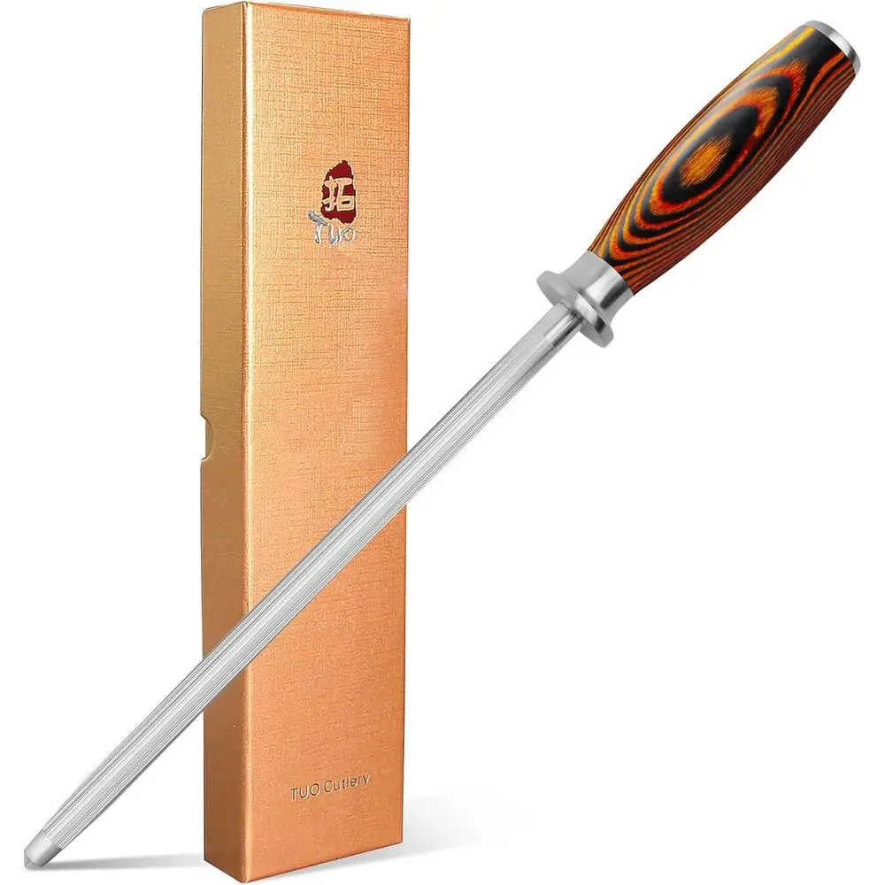 

10 Inch Knife Sharpener Rod with Pakkawood Handle for Kitchen Knives Daily Sharpening Maintenance