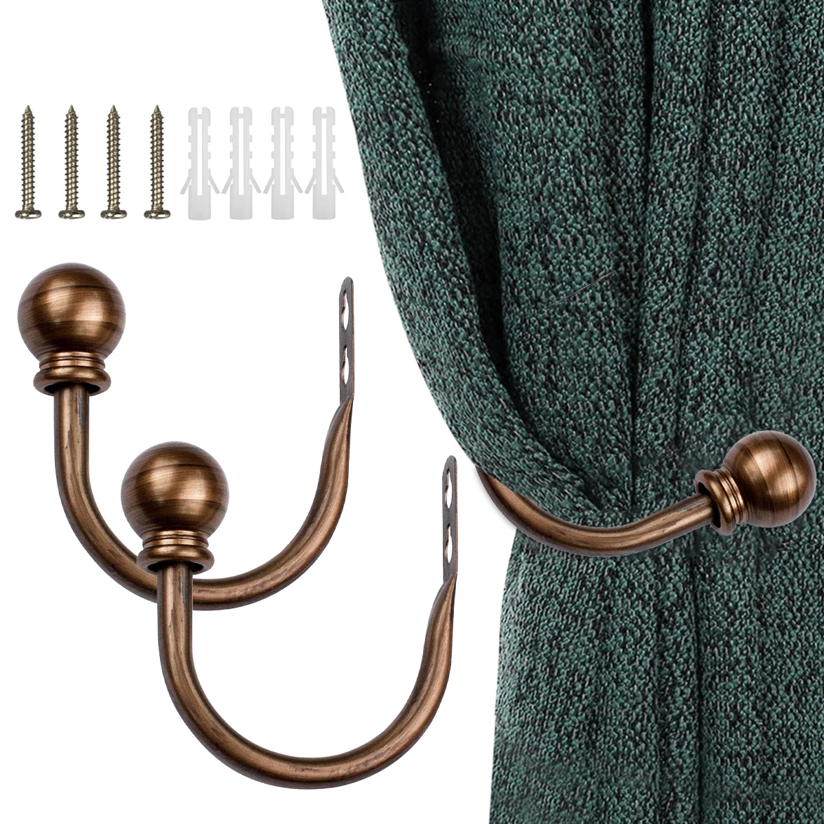 2Pcs Retro Curtain Holdbacks U Shaped Curtain Hooks Holder Accesories Decorative Wall Mounted Drapery Holdbacks Clip with Screw