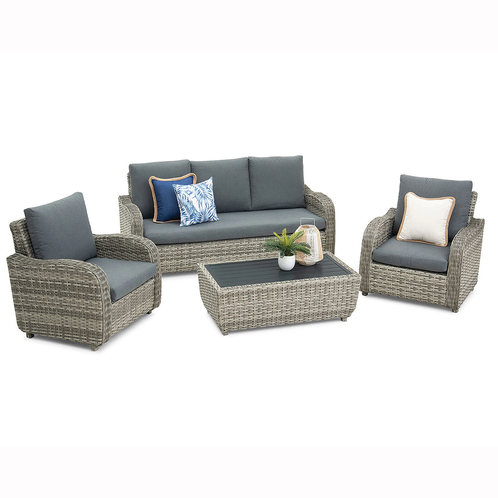 

Outdoor Garden Patio 4PCS Rattan Aluminum Furniture Communication Sofas