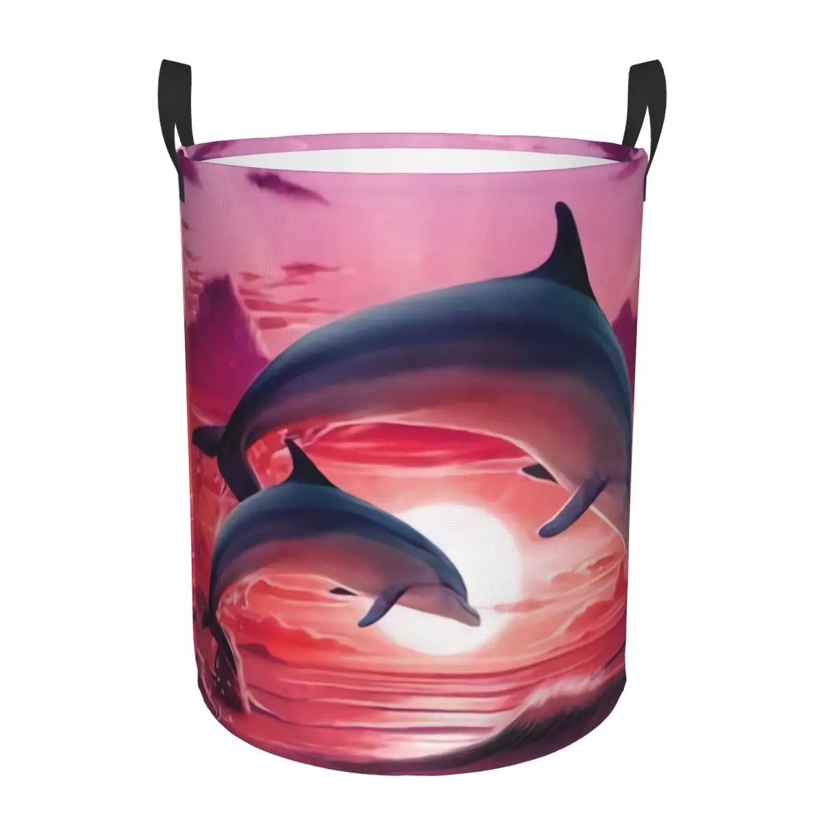 Sunset Dolphins Dancers Laundry Hamper Large Clothes Storage Basket Sea Creature Dolphin Toys Bin Organizer for Kids