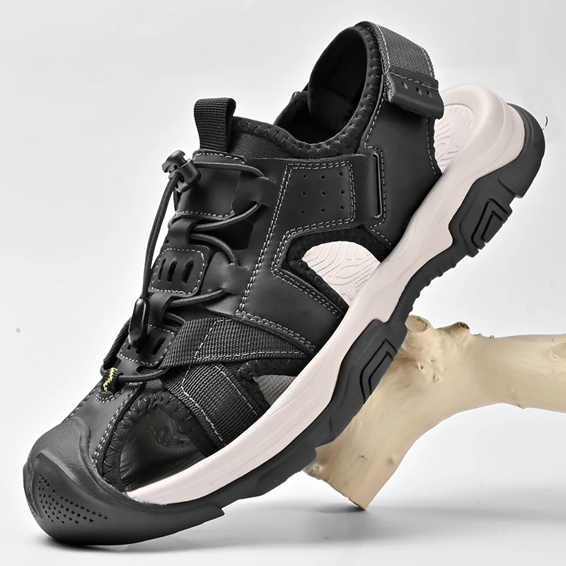 

Черные 2025 новые стильные мужские сандалии из воловьей кожи большого размера 46, уличные легкие пляжные сандалии, походная обувь для мужчин, мягкие