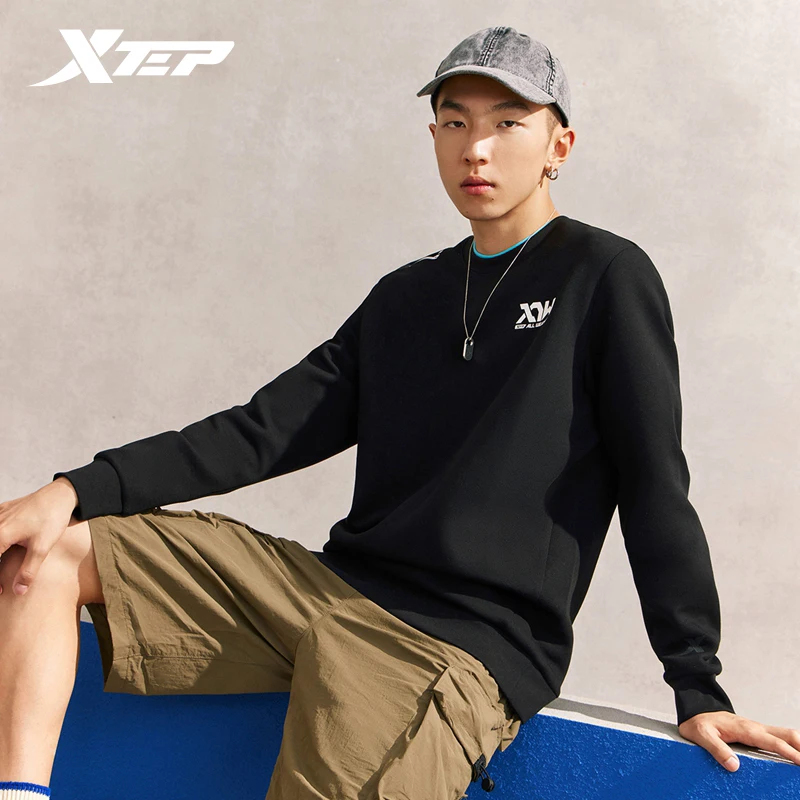 Xtep Pullover Sweater Men's Solid Color Simple Design Sweatshirts Causal Fashion Hoodies For Men Long Sleeve Tops 877329920038