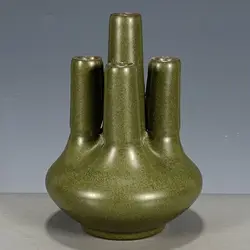 Chinese antiques, Qing Dynasty tea-leaf glaze five-tube bottle, all old goods, old porcelain, miscellaneous folk collections