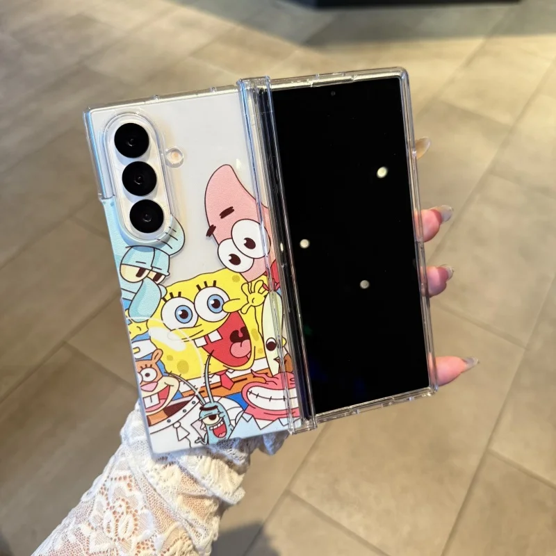 

Cute Cartoon S-SpongeBob P-Patrick Star Folding Clear Anti-Fall Phone Case For Samsung ZFold 3 4 5 6 ZFold 7 S-SpongeBob Cover