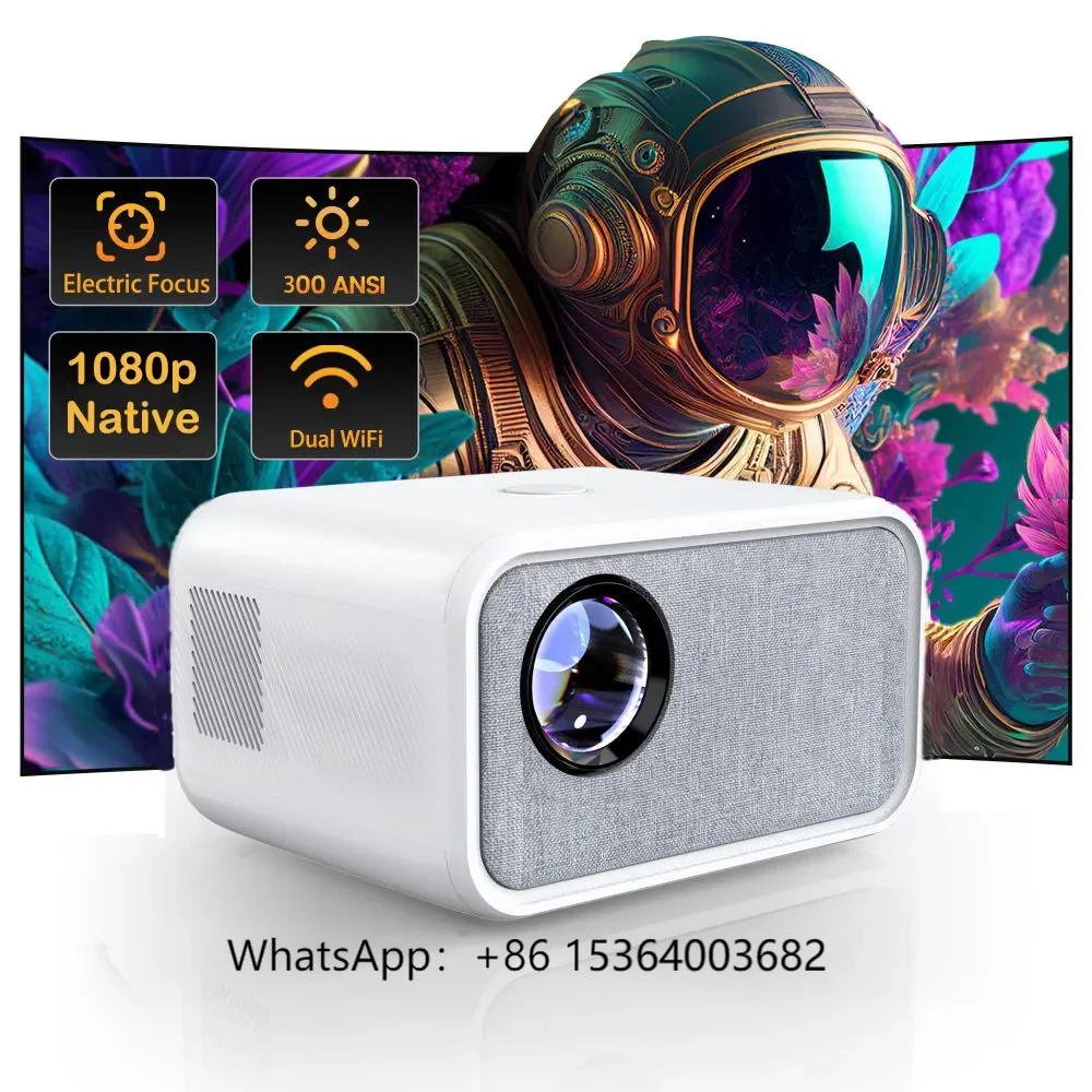 Proyektor TJXL-CineFlow T5 Android9.0 330ANSI 1080P-4K Pre-Load Netflix & VoiceCommand - untuk Bioskop Halaman Belakang & Kamar Tidur Teater H