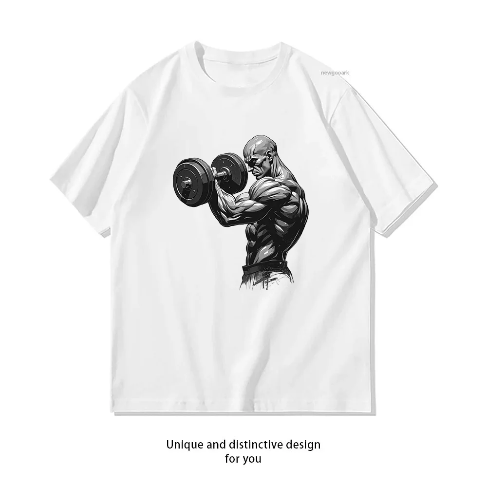 Muscular Strength Dumbbell Powerlifting T-Shirt Design  Casual Cotton Short Sleeve Tee for Men Women