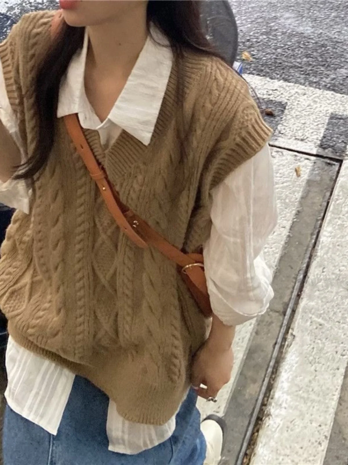 

Loose V-Ne Knitted Sweater Vest Women Spring Autumn New Sle Tagkita Sweet Sle Mixed Fiber Twist Knitwear Top