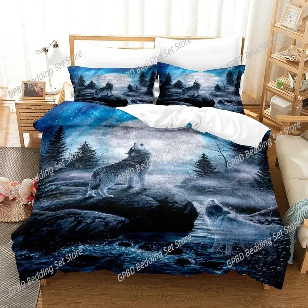 Personality Wolf Bedding Set Single Twin Full Queen King Size Wolf Bed Set Aldult Kid Bedroom Duvetcover Sets 3D Print 032