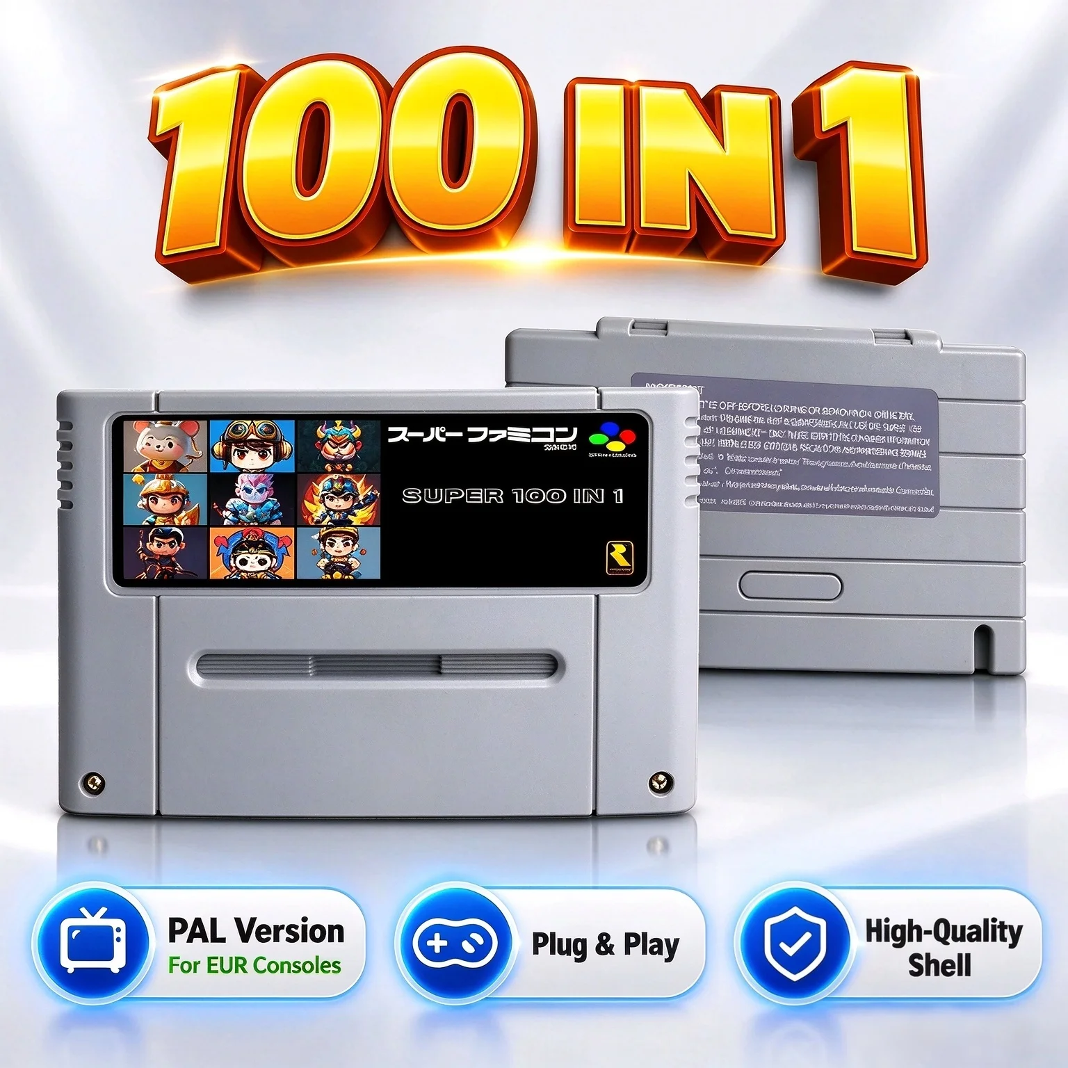 Super 100 In 1 Game Cartridge Multi Game Card For SNES NTSC PAL JAPAN 16 Bit Video Game Console Red And Gray Color