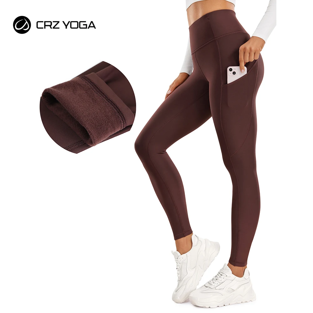 CRZ YOGA Thermal Fleece Lined Leggings Women 28'' - Winter Warm High Waisted Hiking Pants with Pockets Workout Running Tights