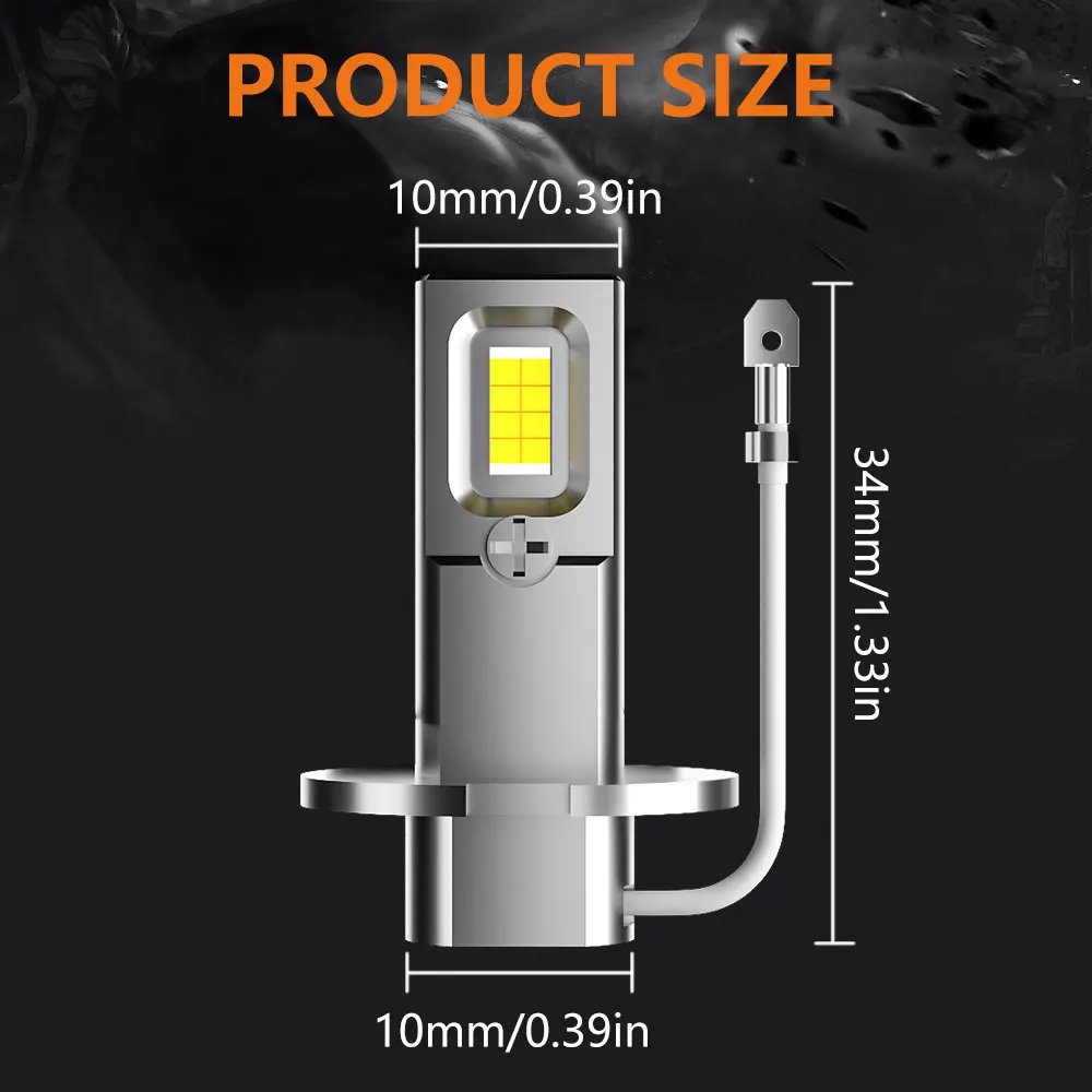 2PCS High Power H3 LED Headlight 1:1 Mini Size Headlamp 12000LM Car Lamps Super Bright Plug and Play LED H3 Car Headlight Bulbs