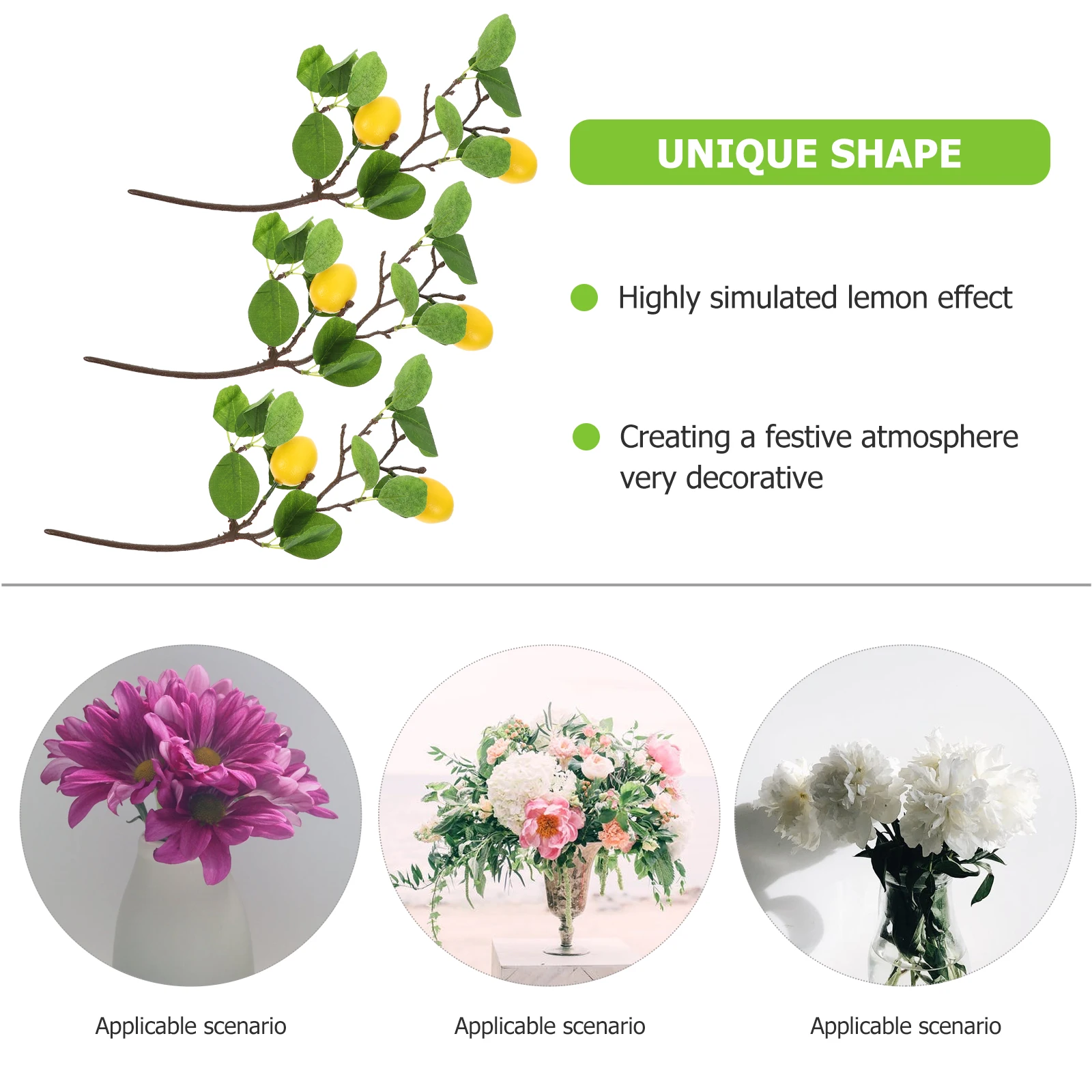 

3pcs Artificial Lemon Twigs High QualityVivid Simulation Bright Color Long Lasting Vase Decor Flower Arrangement Branch