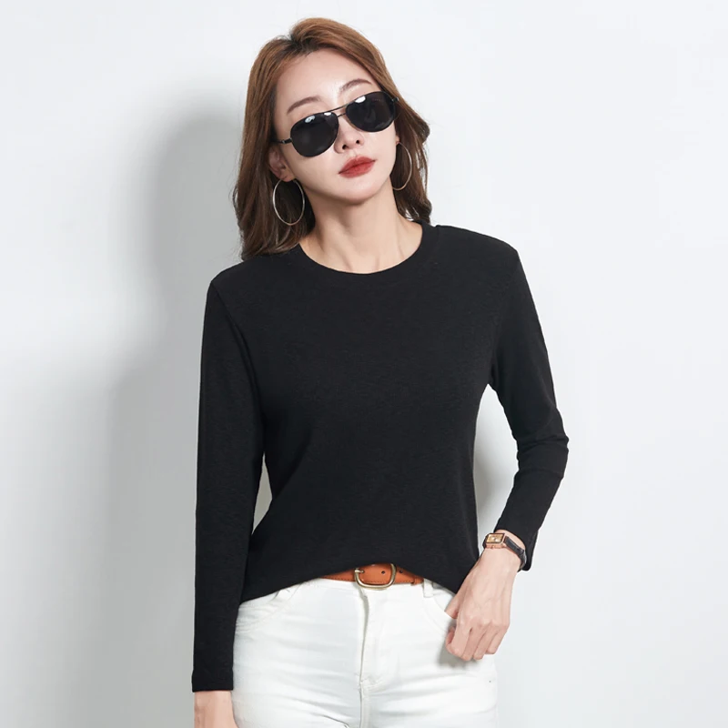 

New Women'S Autumn Winter High Elasticity Round Neck Slim Fit Base Bottom Top Fashion And Versatile Casual Long Sleeved T-Shirt