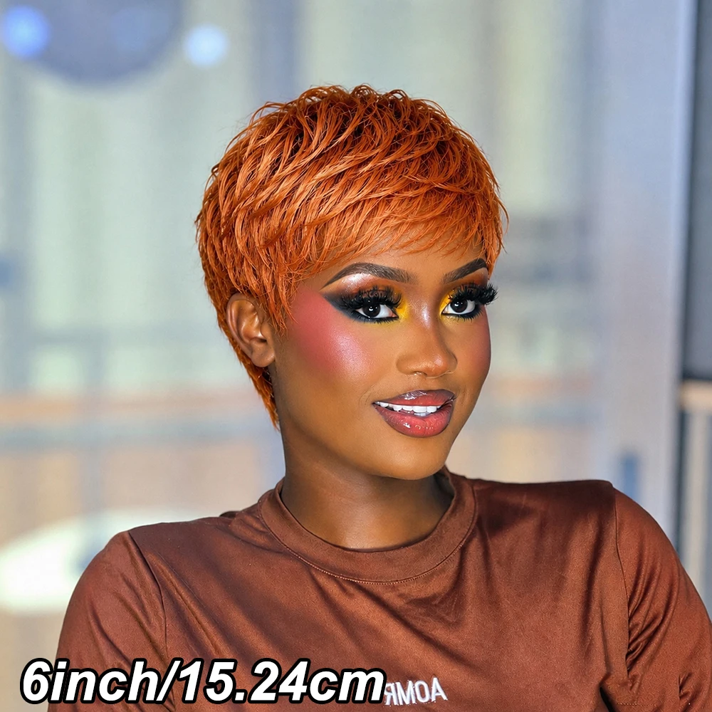 Women's Ginger Short Pixie Cut Human Hair Wig with Bangs