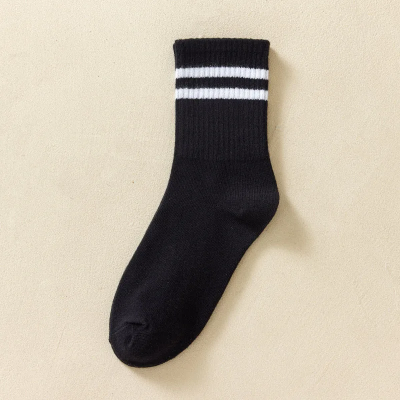 Solid Striped Black White Socks For Woman Street Hip Hop Skateboard Striped Mid Tube Socks Breathable Sports Racing Cycling Sox