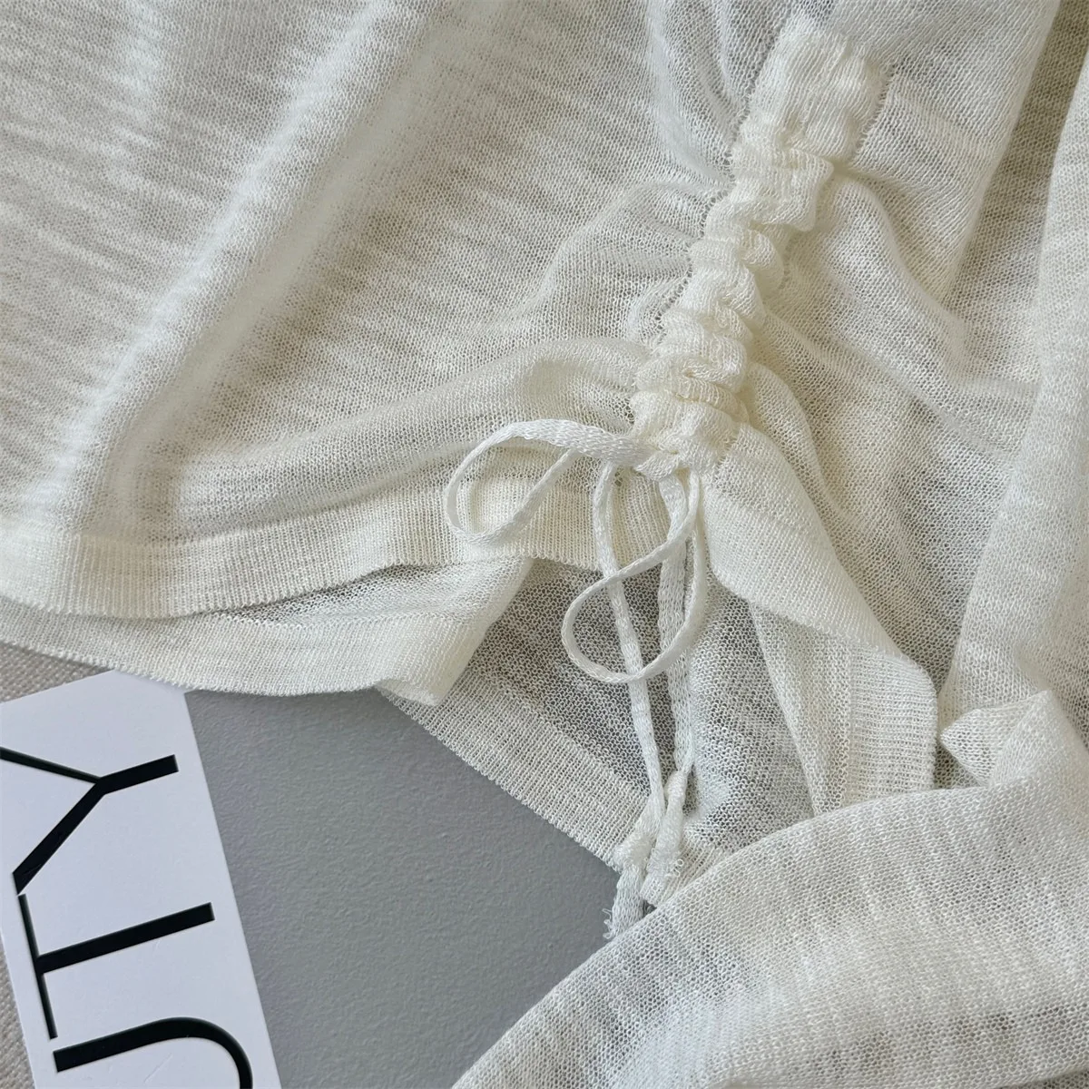 Damen Sexy Transparentes Crop-Top mit Kordelzug und Langen Ärmeln, Sonnenschutz-Überwurf, Trendige Casual Bluse in Petite-Größen – Detail 16