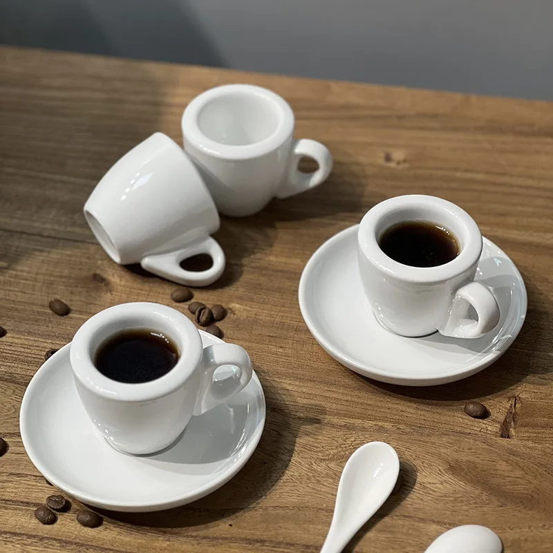 60ml Ceramic Coffee Cup Set, 9mm Thick Wall Demitasse for Espresso & Drip, with Saucer image 3