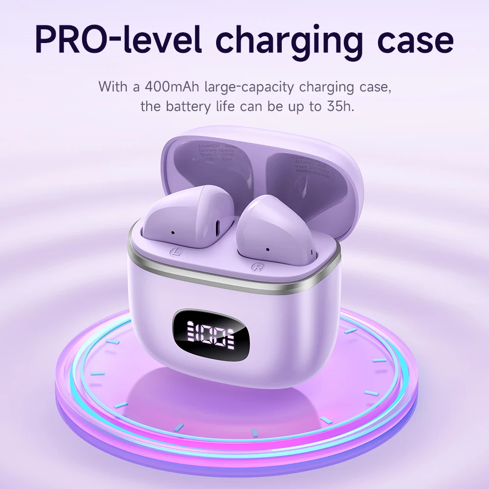 HOCO EQ1 Bluetooth 5.3 Earphone LED Digital Power Display Charging Case Touch Control Music Wireless Earbuds Sports Headset