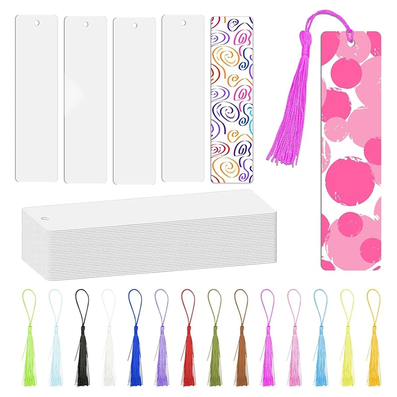 80Pcs Sublimation Bookmark Blank Heat Transfer Aluminum Metal Bookmarks Bulk DIY Bookmarks With Hole And Colorful Tassel