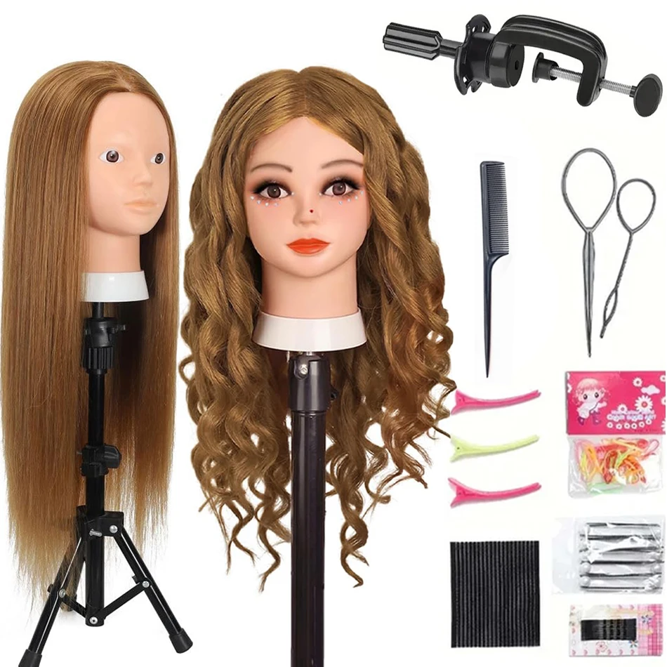 80% Real Hair Mannequin Head With 60cm Long Straight Hair for Makeup Training Hair Styling Practice #27 Cosmetology Manikin Head