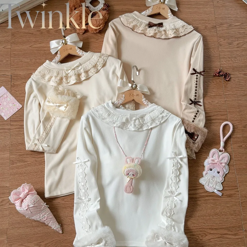 Sweet Lolita Inner Top Women German Velvet Winter Warm Affordable Heavy Craft Underskirt Kawaii Layering Base Layer Blouse