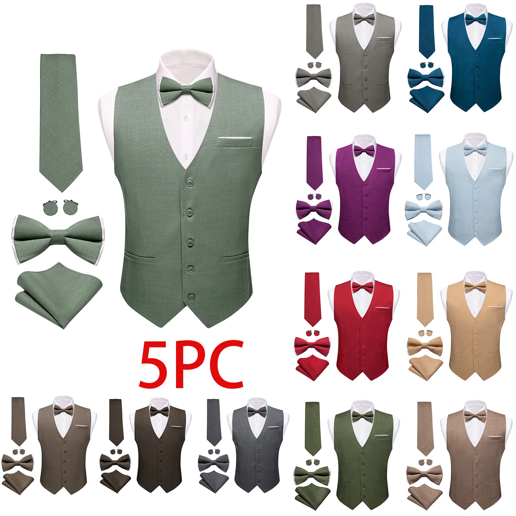 Men's 5-Piece Suit Set Vest/ tie/ bow tie/pocket handkerchief/cufflinks Complete set of formal and wedding accessories  Wedding
