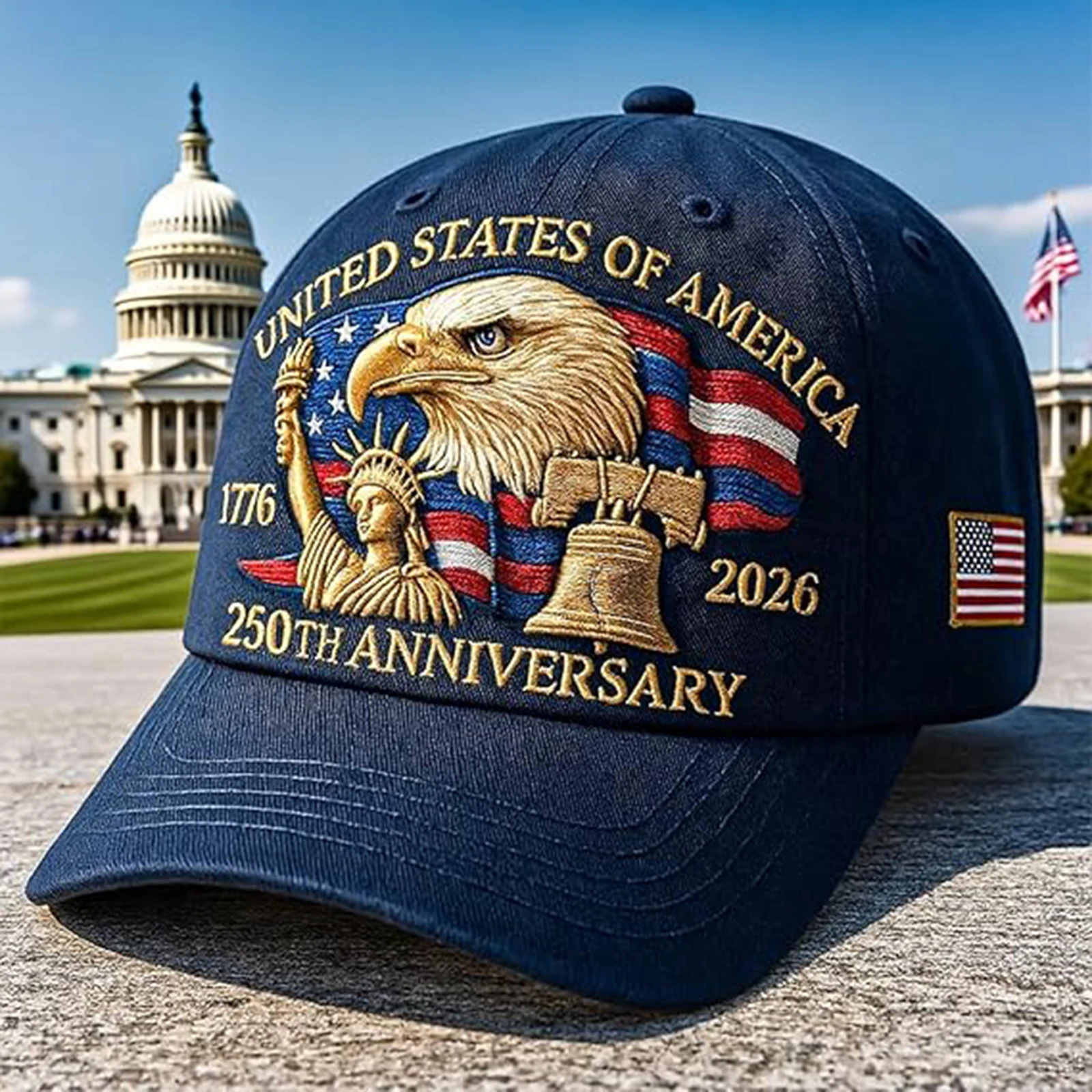 Gorra del 250 aniversario de los Estados Unidos, gorras de béisbol con bordado de águila de EE. UU., gorra patriótica ajustable para exteriores, gorra de camionero para hombres y mujeres