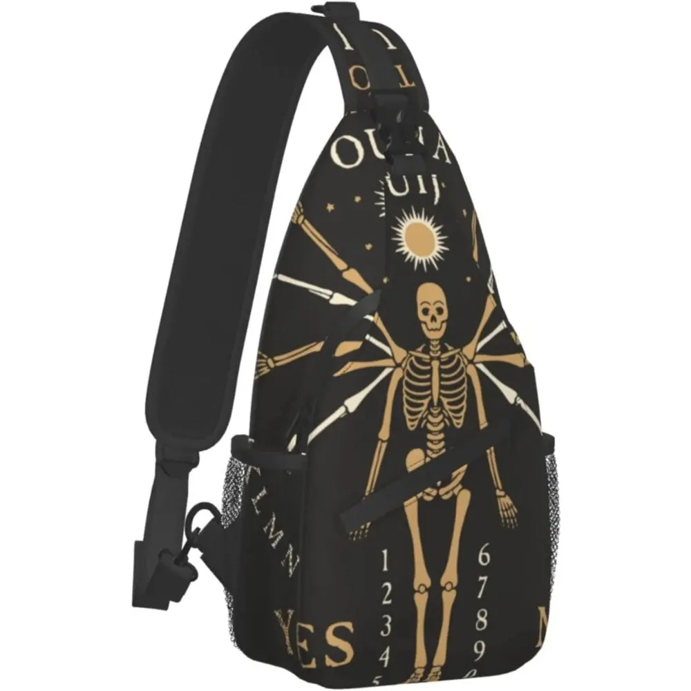 

Spirit Board Ouija With Skeletons Crossbody Bag Anti-Theft Shoulder Backpack Funny Durable Chest Bags for Fishing Cycling Hiking