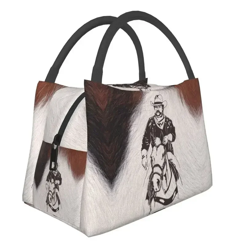 

Cowboy Horse Cowhide Cow Thermal Insulated Lunch Bags Women Portable Lunch Tote for Office Outdoor Storage Meal Food Box