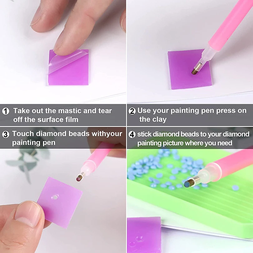 2x2cm Diamond Painting Glue Clay Wax Mud DIY Purple Embroidery Tool kit Set Cross Stitch Dotting Glues With Pen Accessories
