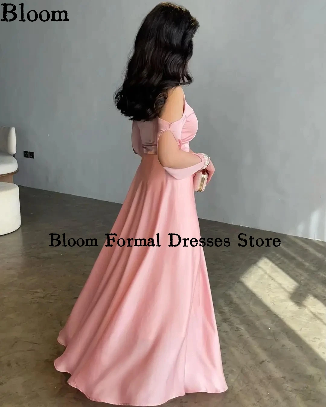 Bloom-vestidos de graduación personalizados con hombros descubiertos, manga larga, línea A, vestidos de noche modernos para niñas, vestido de fiesta de boda, envío gratis