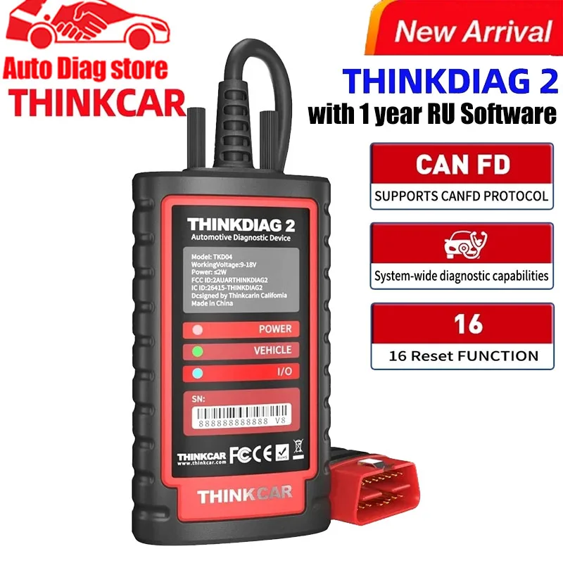 

THINKCAR ThinkDiag 2 THINKDIAG2 With 1/2 Year D-Z Software Support CAN FD Protocol 16 Reset Function OBD2 Diagnostic Tool DBSCAR