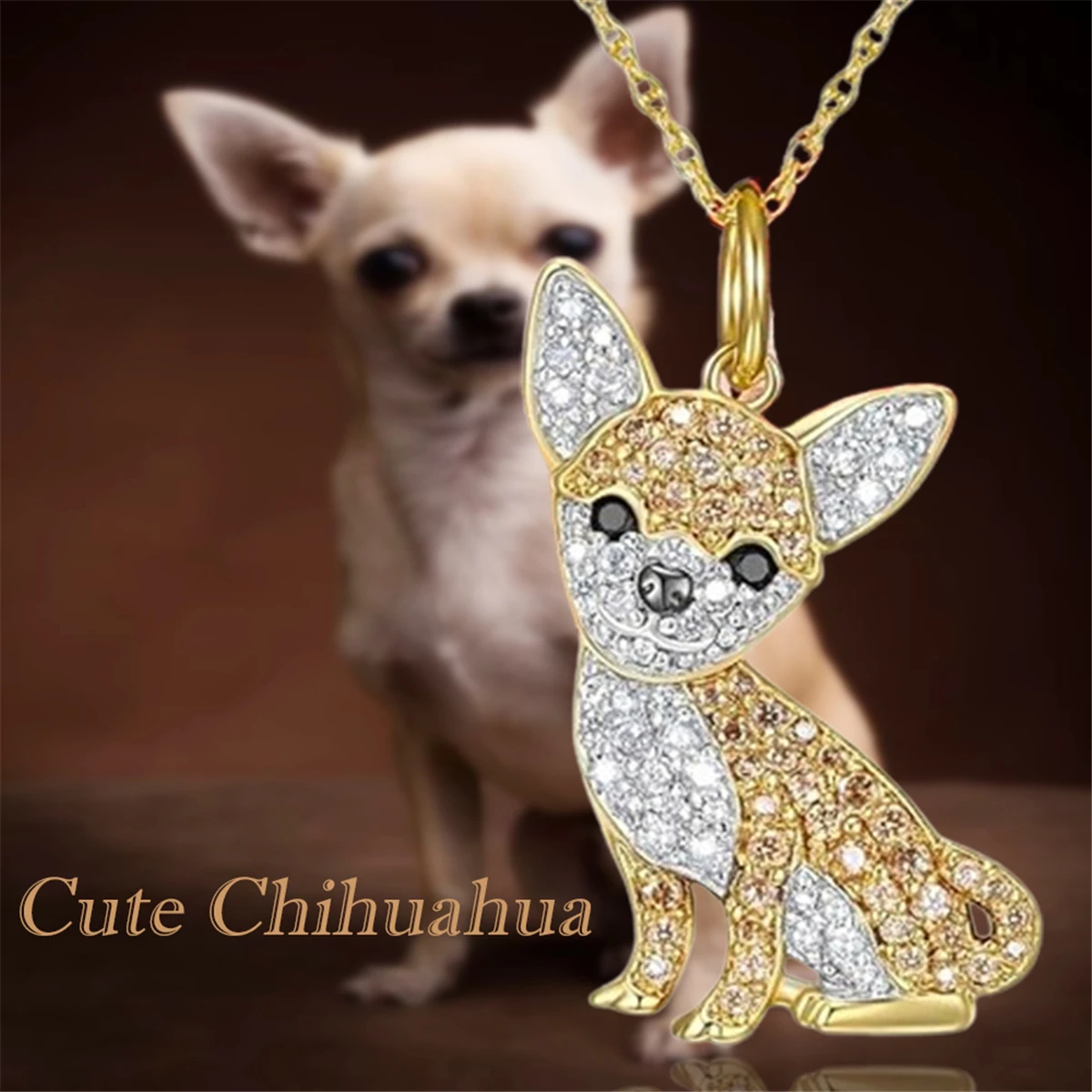 Exquisite Cute Golden Chihuahua Pendant Necklace for Women Cute Pet Dog Jewelry Accessories Animal Birthday Gift Collares