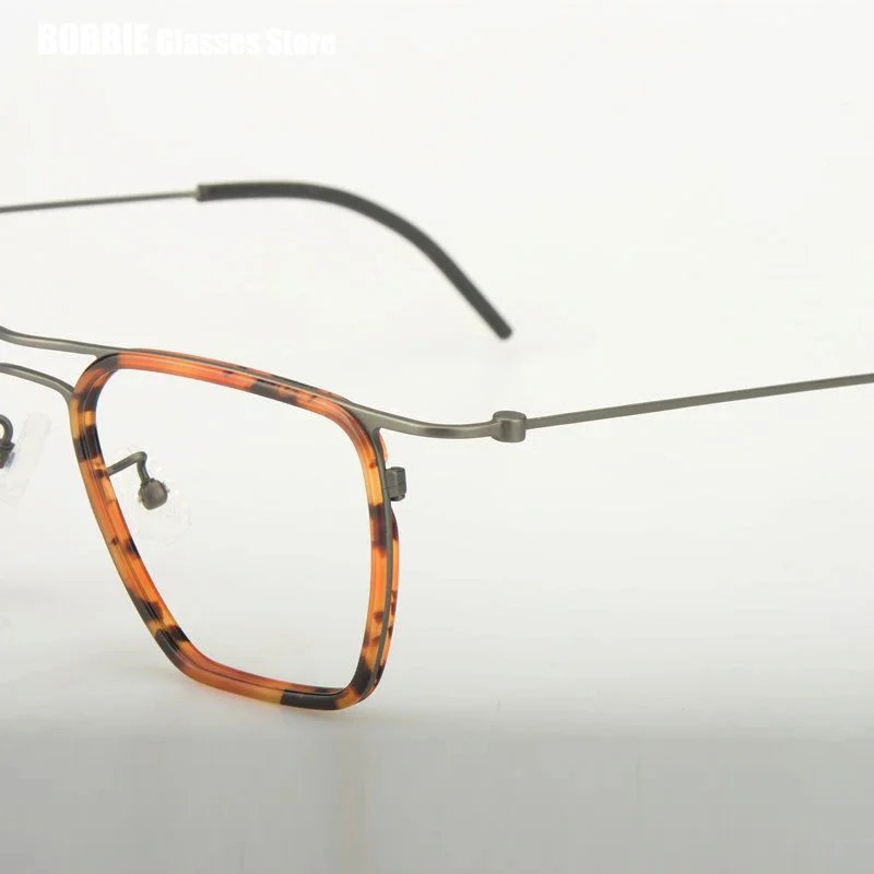 Glasses Frame Men Women Classic Eyeglasses Titanium Acetate Eyewear Brand Design Square Gafas Optical Lens Double Beam 2024 New