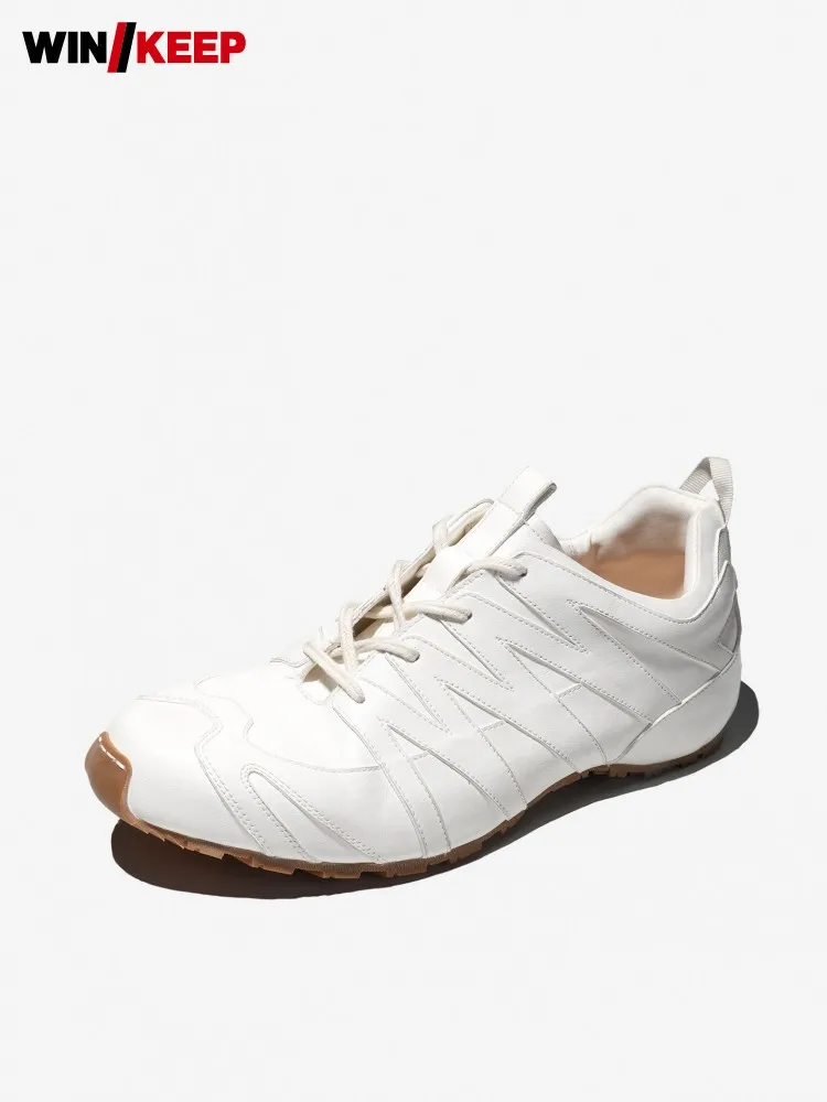 High Quality Mens Genuine Leather Sneakers Handmade Horsehide Outdoor Sports Shoes Lace Up British Style Retro Running Trainers