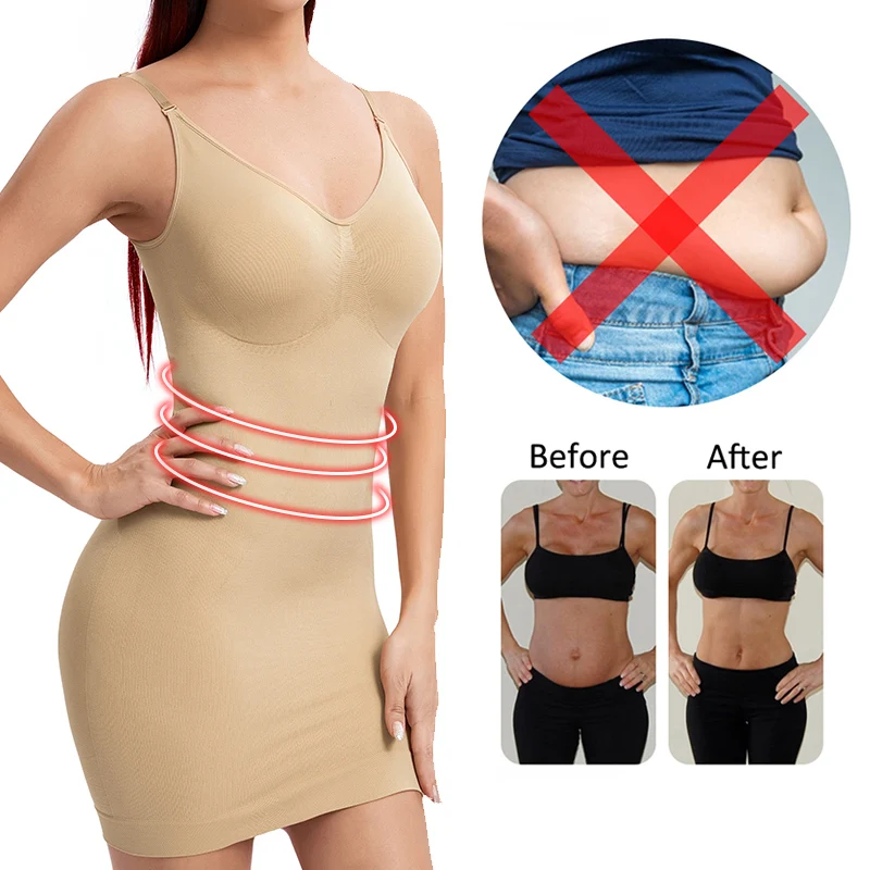 Women Full Body Shapewear Camisole Slips V Neck Slimming Shaper Waist Trainer Corset Tummy Control Slip for Under Dresses