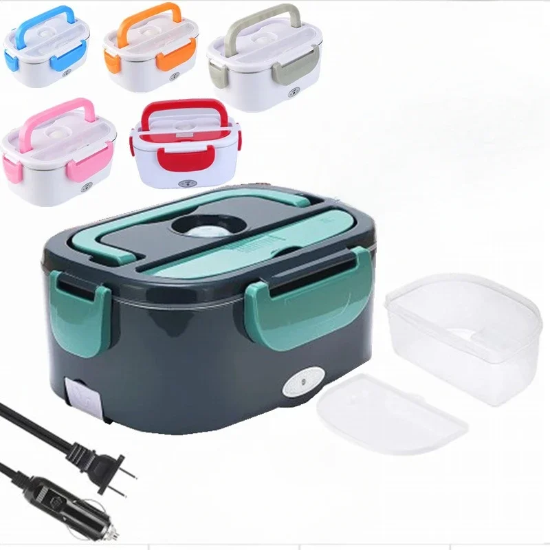 2-In-1 Electric Heating Lunch Box Car + Home 12V/220/110V Portable Stainless Steel Liner Bento Lunchbox Food Container Bento Box