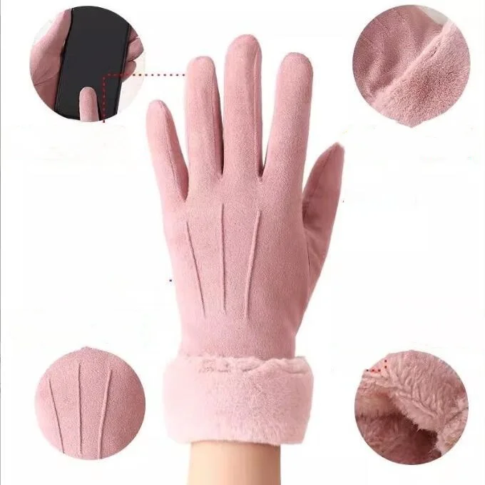 

Новые зимние женские толстые плюшевые перчатки, модные теплые замшевые уличные женские перчатки для вождения с сенсорным экраном, спортивные велосипедные варежки