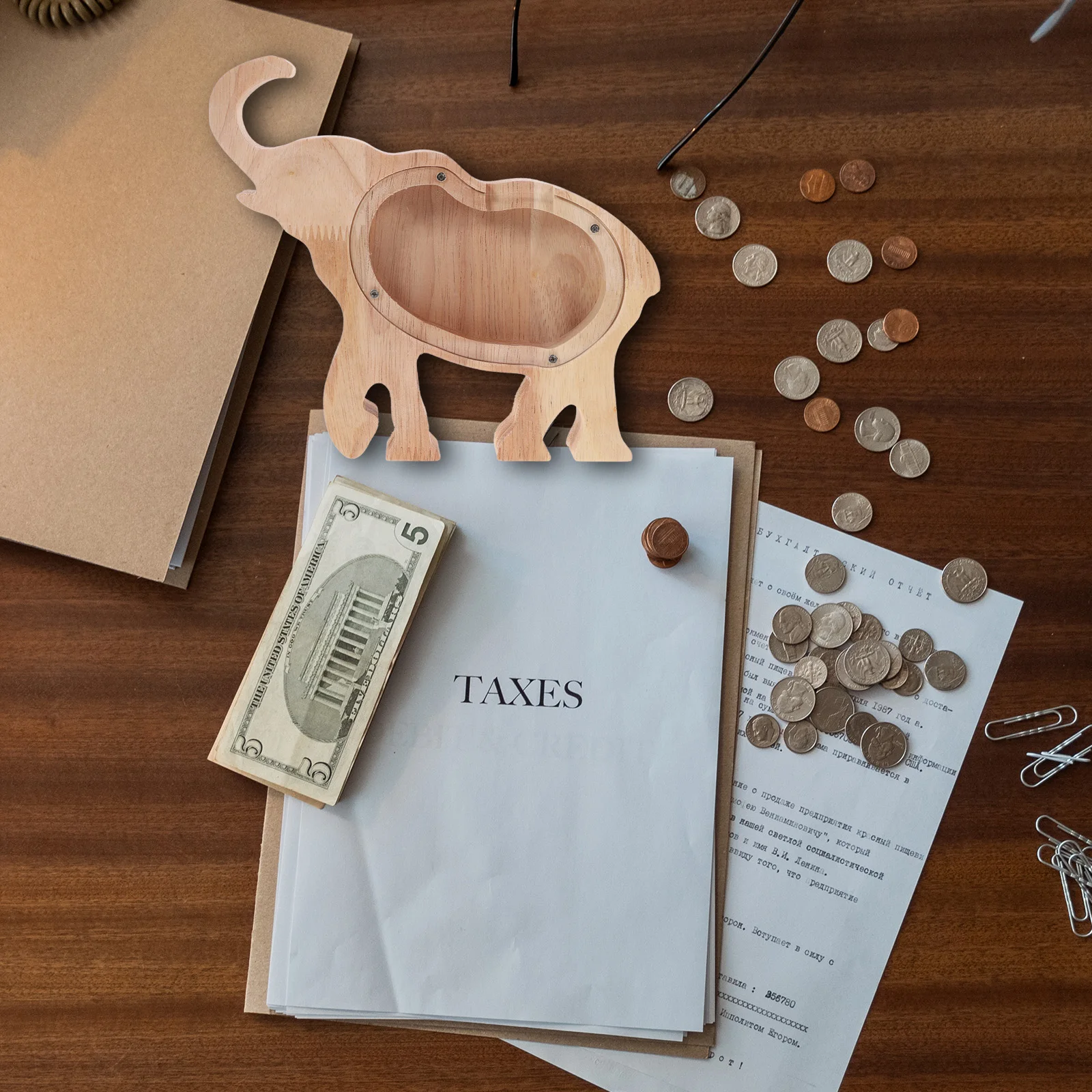 

Creative 1 Pcs Elephant Money Box Wooden Piggy Bank Animal Shape Kids Saving Collector Decorative Storage Home Office