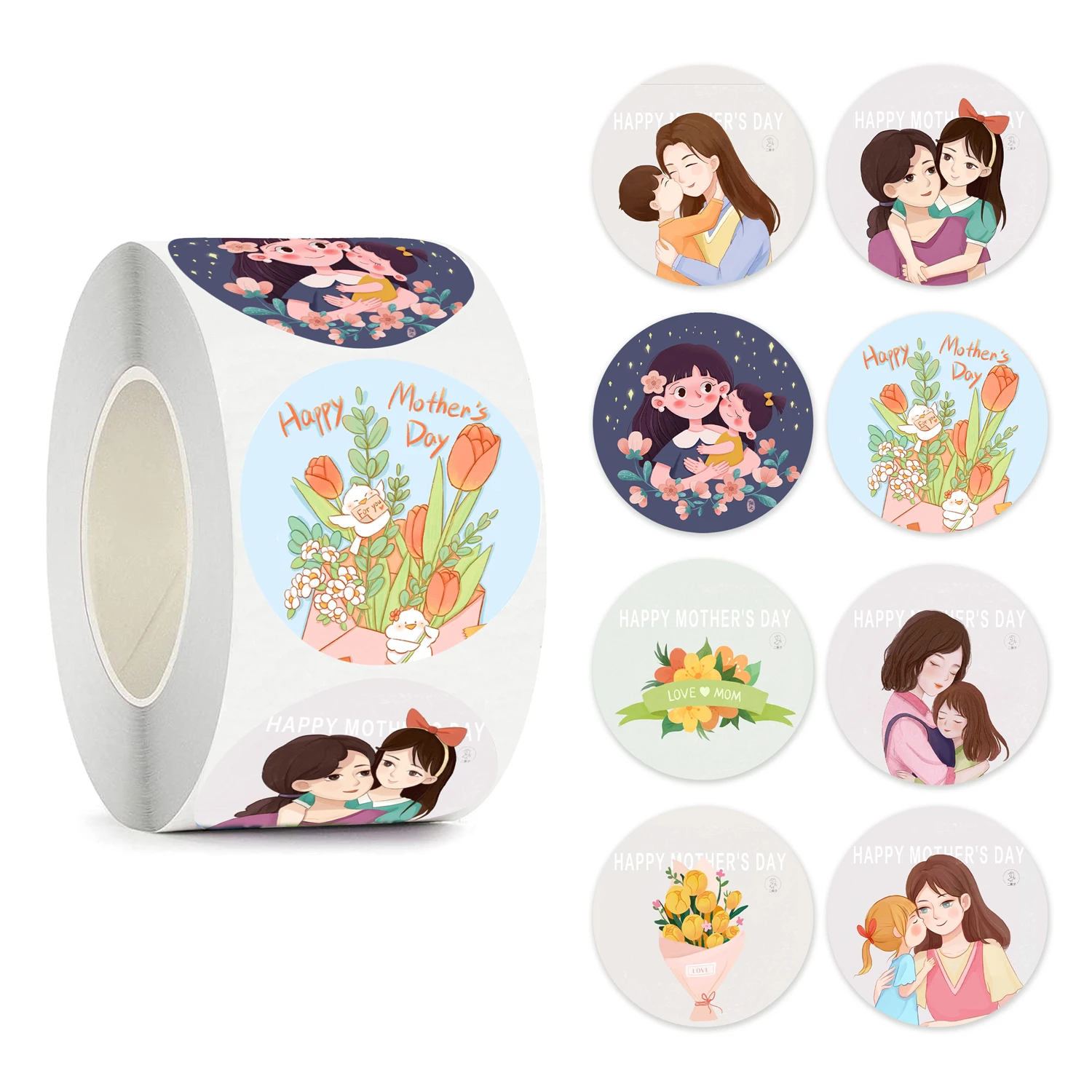 

500pcs Mothers Day Stickers Round Thank You Sticker for Handmade Gift Cards Decoration Envelope Sealing Gift Wrapping Box Decor