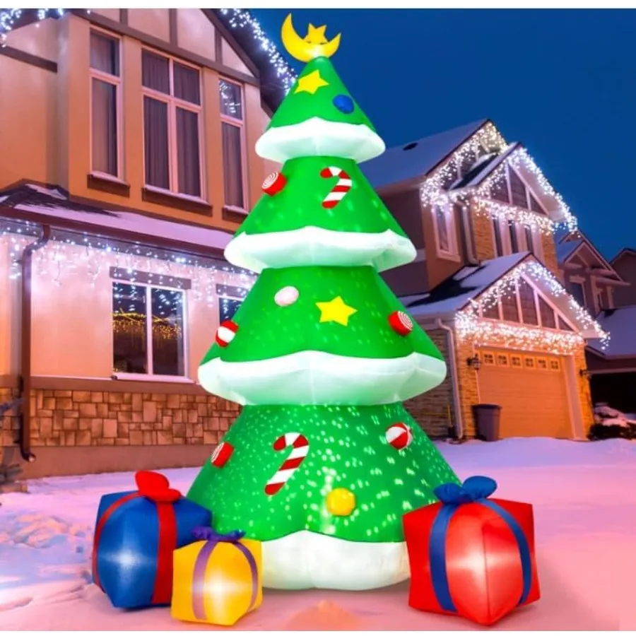 

Outdoor Christmas Inflatables Decorations 8FT Inflatable Christmas Tree with Build in Rolated Snowflake Lights Blow up Inflatab
