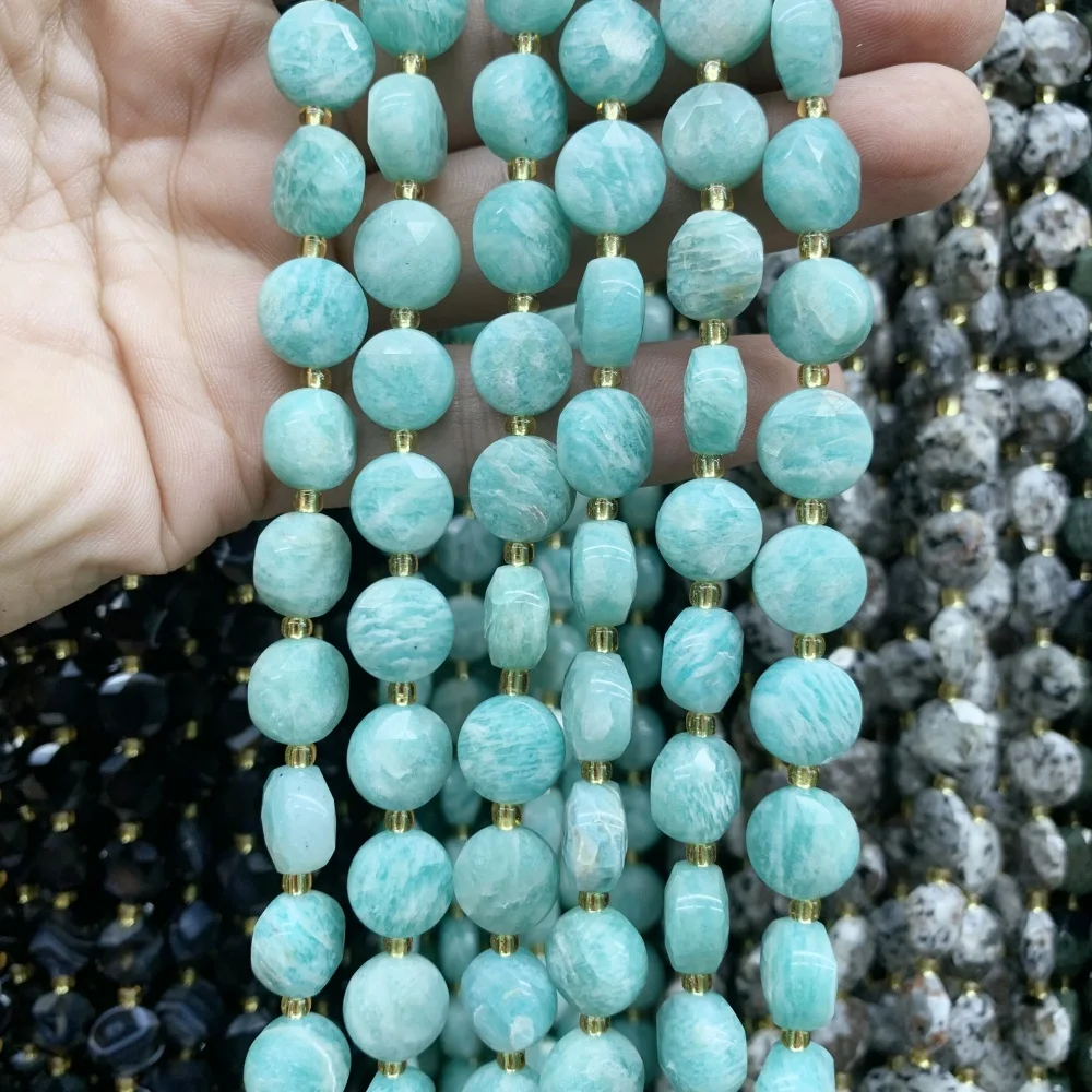 Natural 10mm Citrine hexagram circular cutting surface Amazonite Loose Bead DIY Earrings Necklace Bracelet Jewelry Making